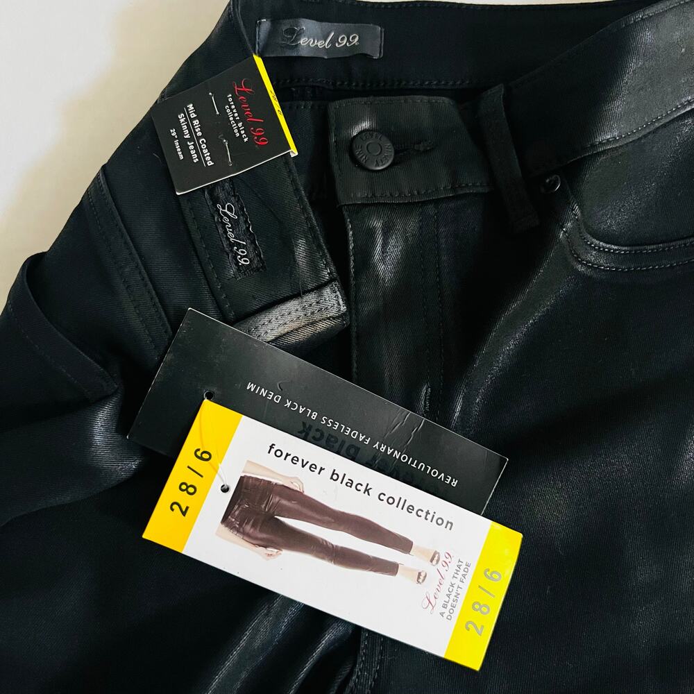 Anthropologie Level 99 Coated Mid Rise Skinny Jeans Size 28 NWT Black - Picture 5 of 12